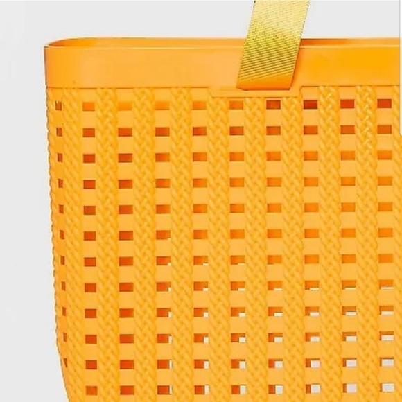 Basket Weave Woven Tote Handbag - Shade & Shore Orange - Picture 4 of 9